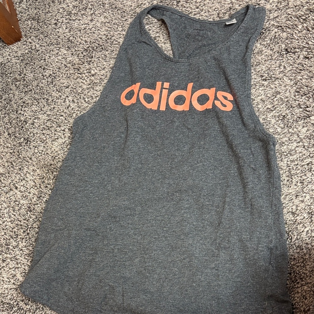 Adidas Charcoal Tank with Bold Orange Logo